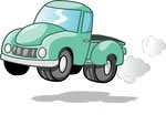 Royalty Free RF Clipart Illustration Of A Vintage Green Pickup Truck With Exhaust Clouds by Holger Bogen